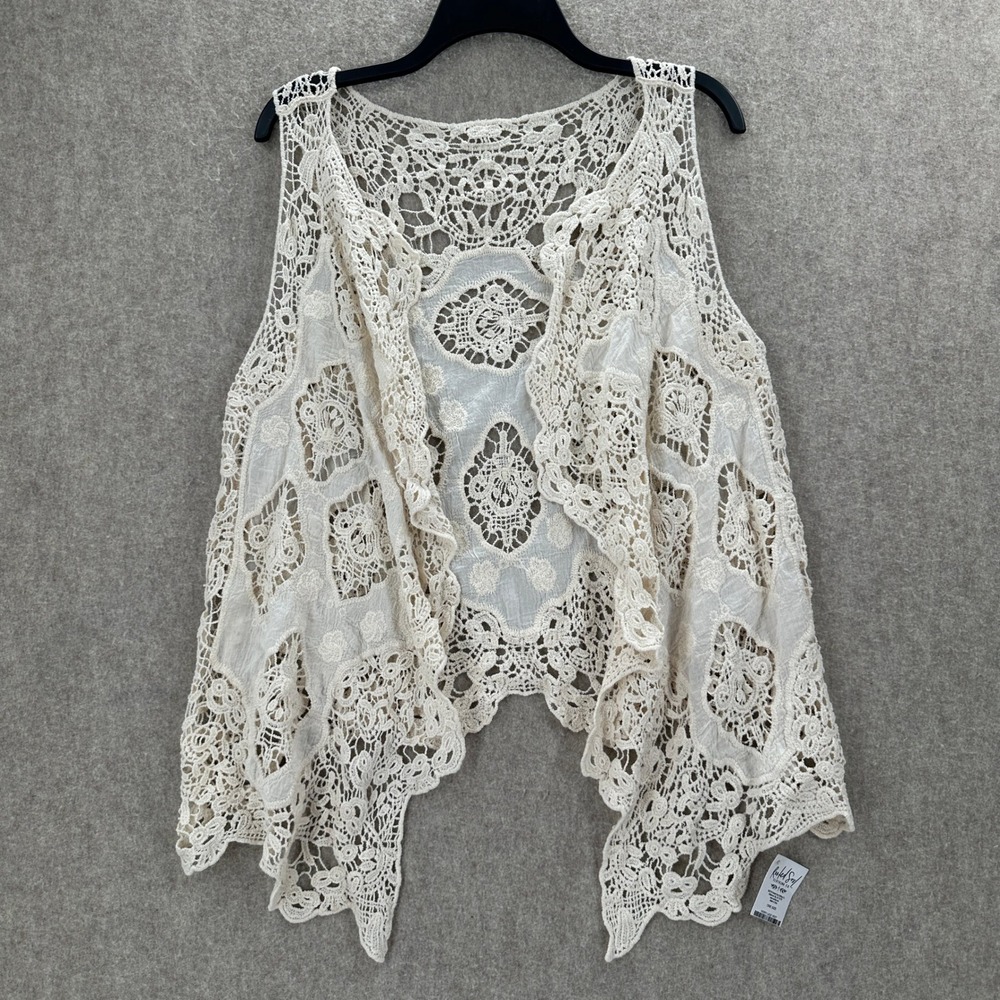 Rooted Soul Lace Vest Womens One Size Ivory Crochet Boho Open Front Layering